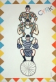 Circus 3 bathers on unicycle polish circus poster